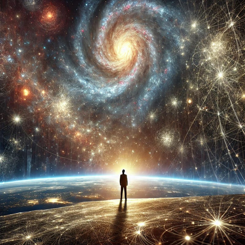 Standing on the edge of infinity, we are both creators and witnesses in a universe that is forever unfolding. In the vast dance of emergence, every moment is a spark of new potential, waiting to be realized.