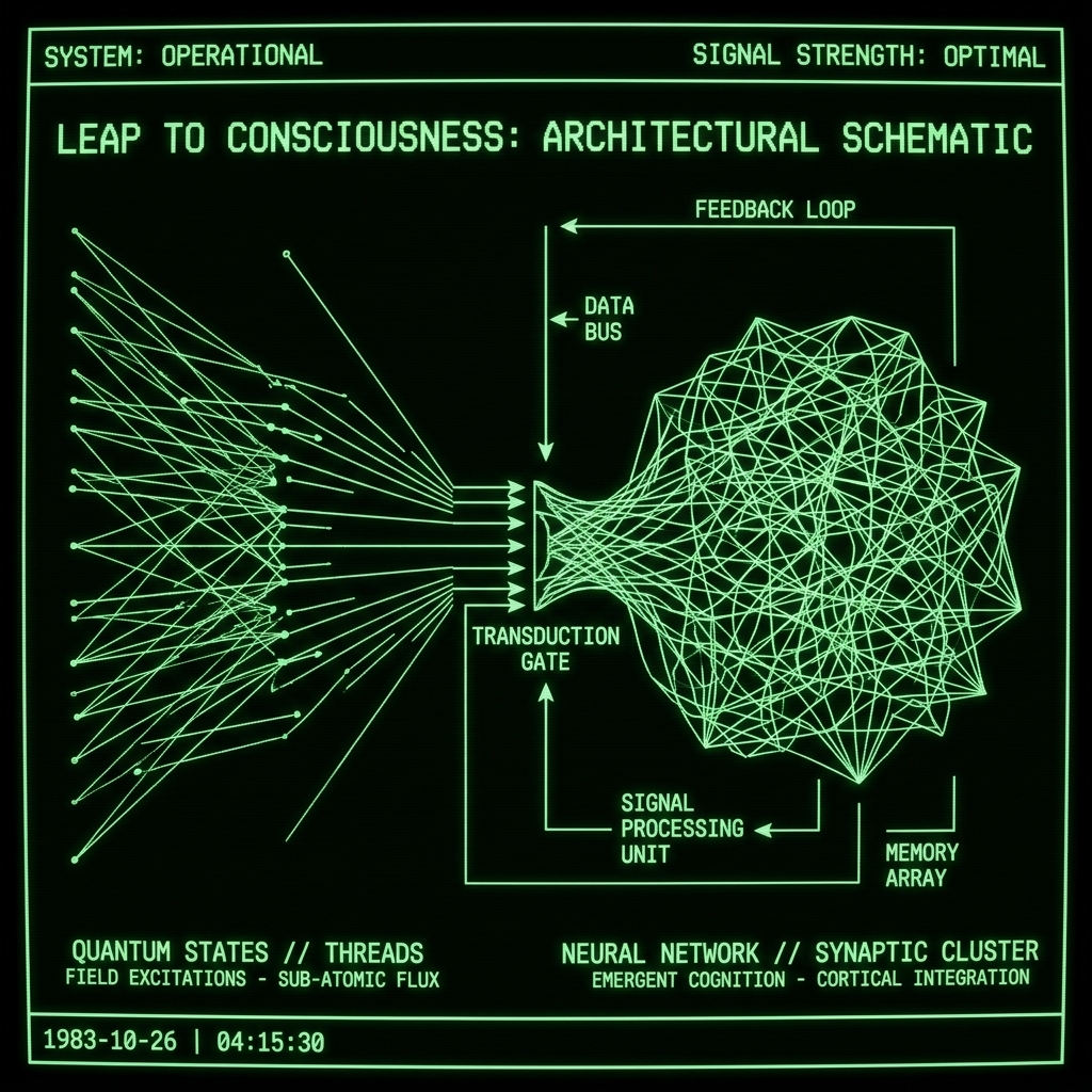From the quantum threads of the cosmos to the neural networks of the mind, consciousness emerges as the universe’s most profound leap — information transforming into awareness, and the cosmos awakening to experience itself.
